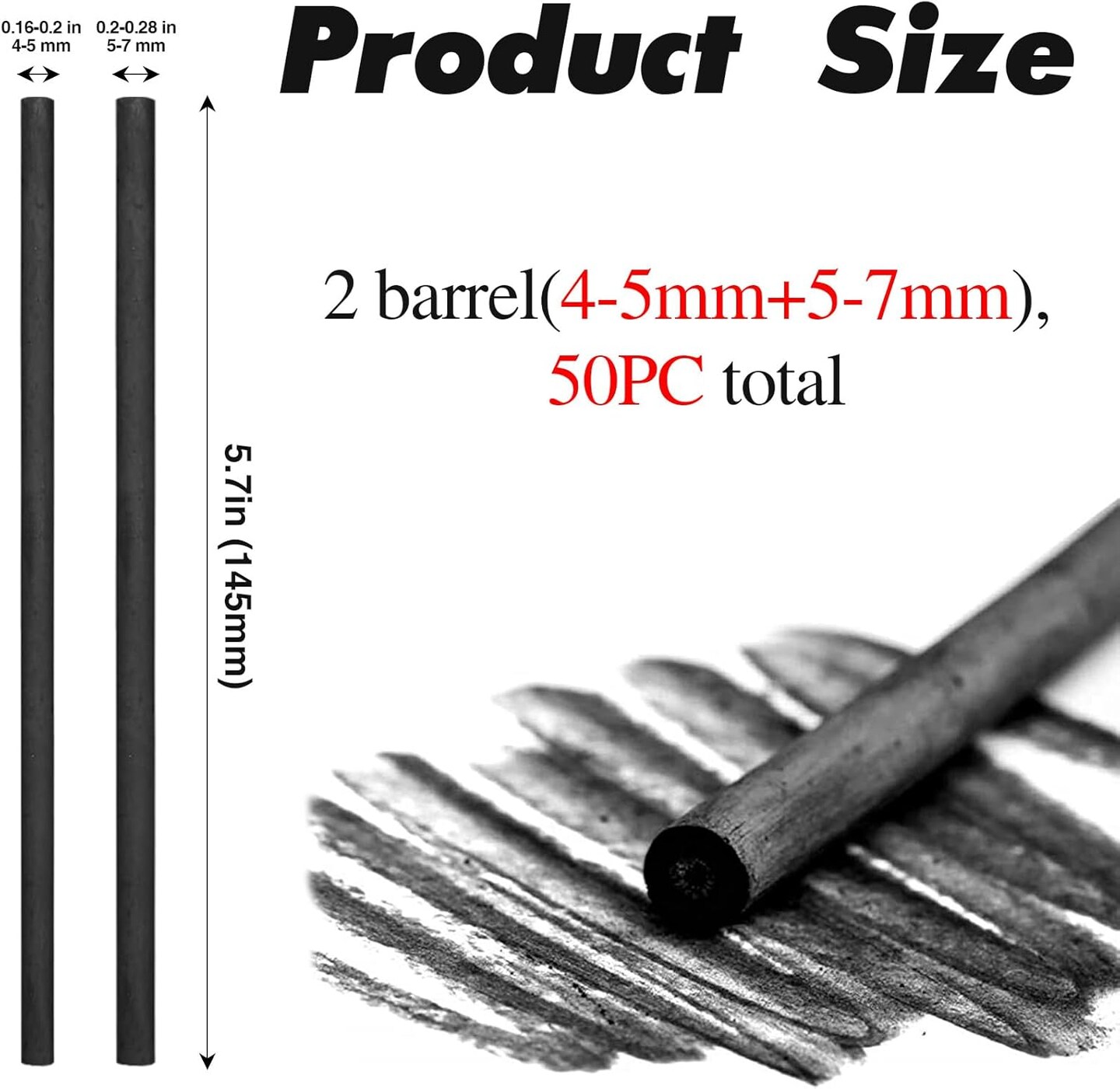 50 Pcs Charcoal Pencils,Vine Charcoal,Black Artist Vine Charcoal Willow Charcoal Sticks The Art of Drawing and Painting for Artists, Beginners, and Students(4-5mm,5-7mm)