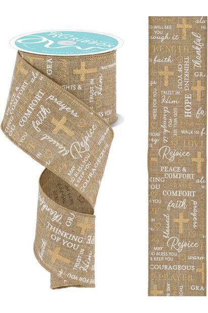 2.5&#x22; Words of Comfort Ribbon: Lt Beige (10 Yards)