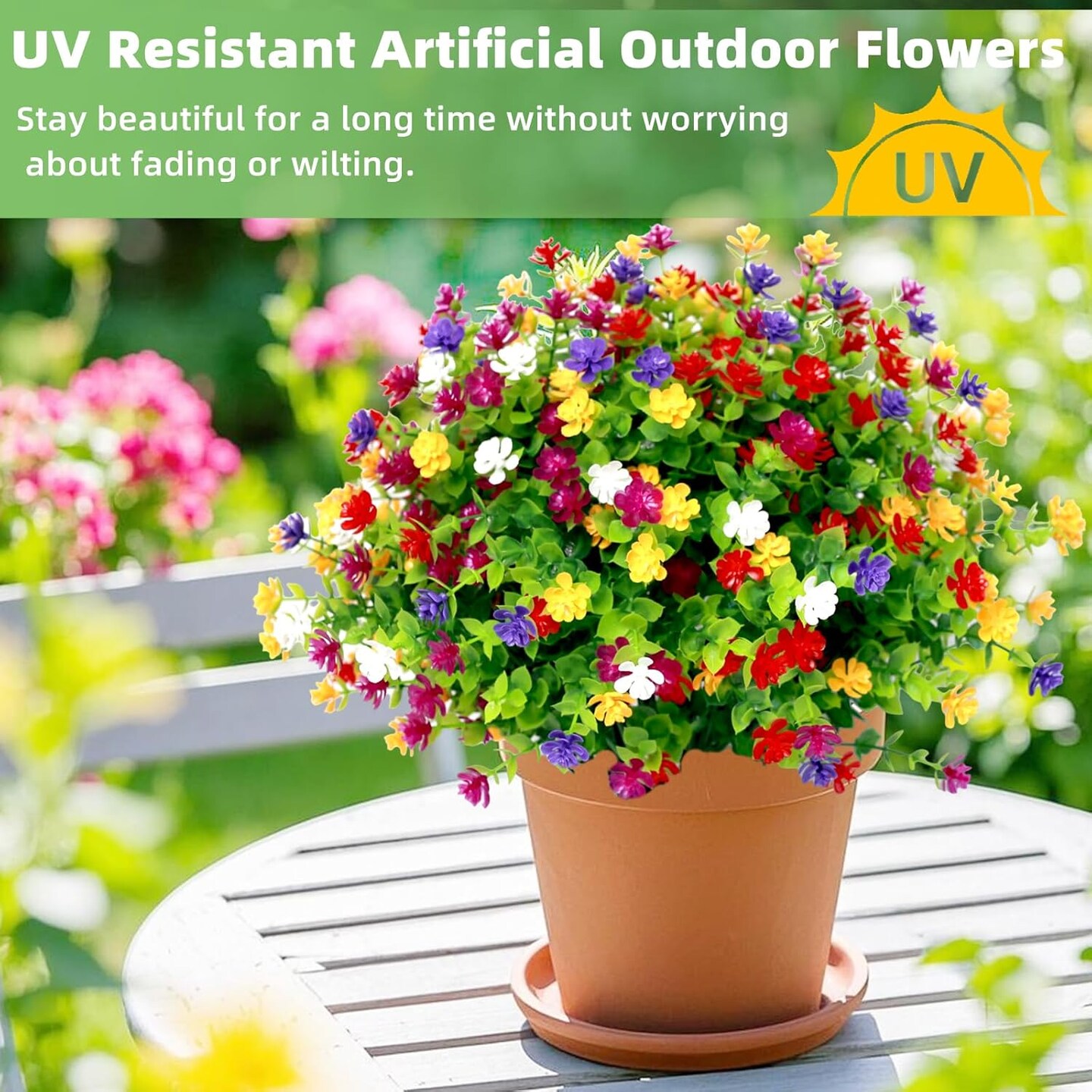 12 Bundles Artificial Flowers for Outdoors Fake Plants UV Resistant Plastic Flowers No Fade Faux Outdoor Flowers Plastic Greenery Faux Plants for Garden Planter Porch Window Decor(Multi Color)