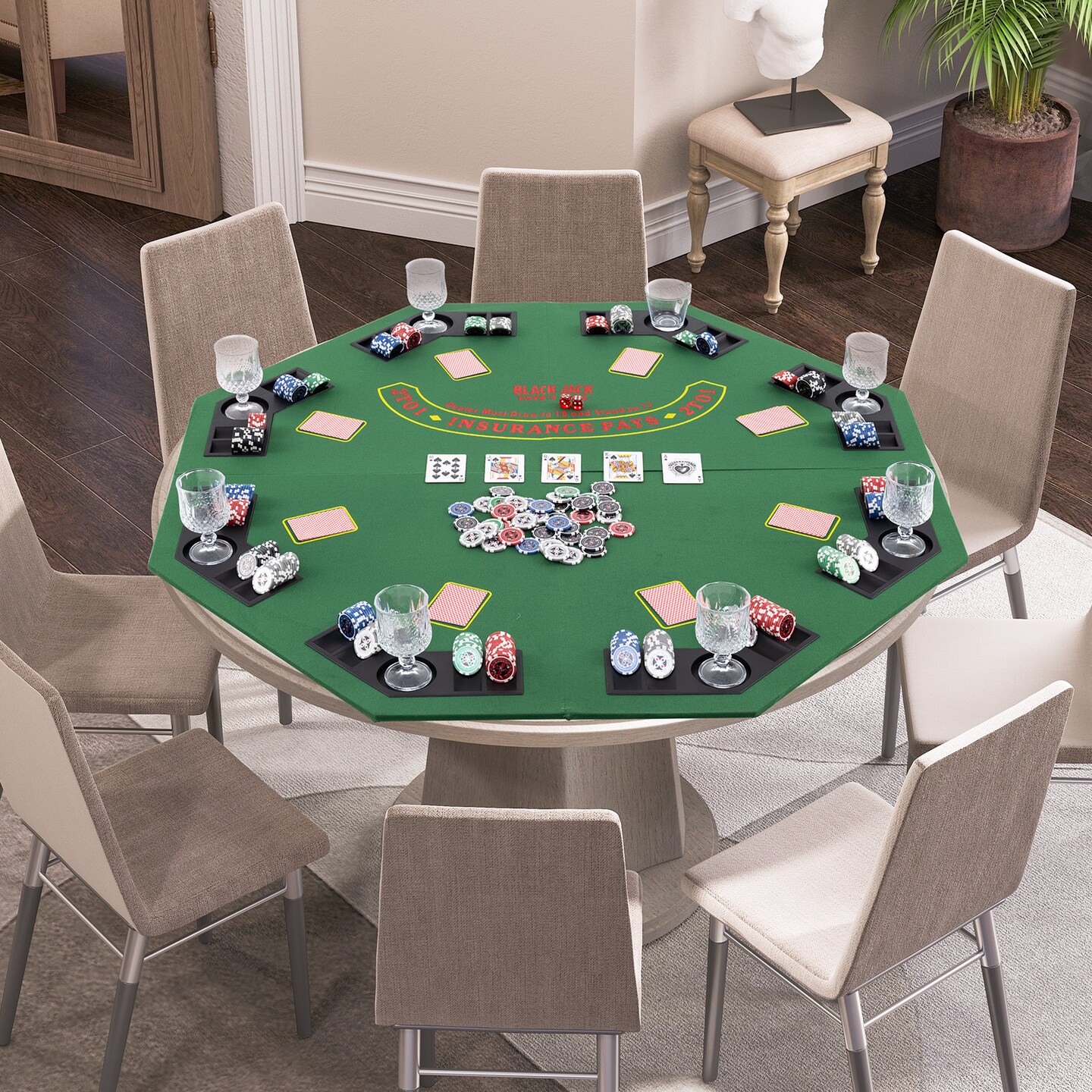 Felt Folding Portable Poker Table Top with Cup Holders and Chip Trays
