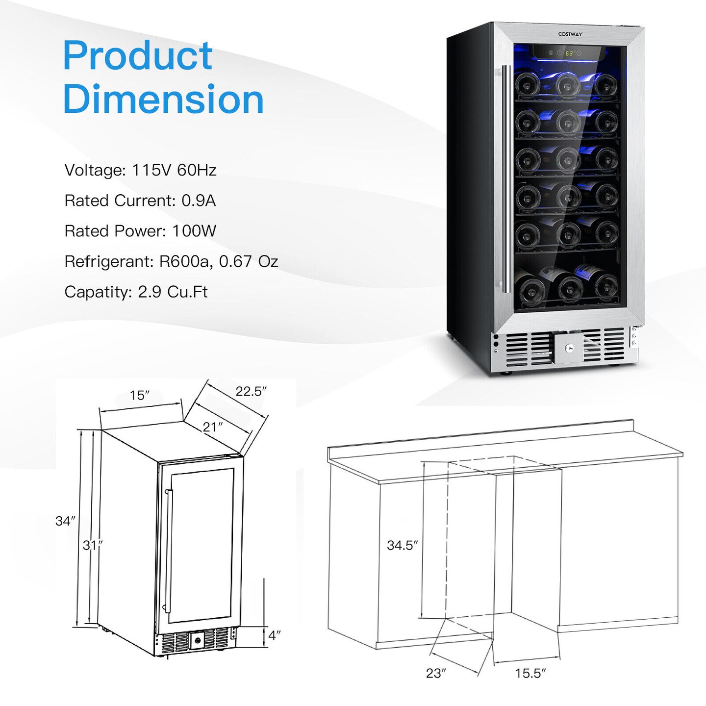 2.9 Cu.Ft. Built-in/Freestanding Wine &#x26; Beverage Cooler &#x2013; 30 Bottle or 115 Can Capacity
