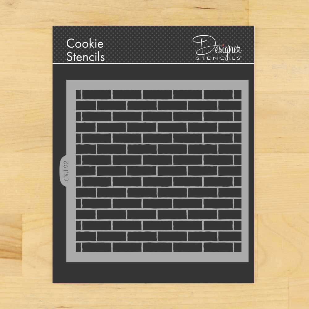 Brick Wall Cookie &#x26; Craft Stencil | CM192 by Designer Stencils | Cookie Decorating Tools | Baking Stencils for Royal Icing, Airbrush, Dusting Powder | Craft Stencils for Canvas, Paper, Wood | Reusable Food Grade Stencil