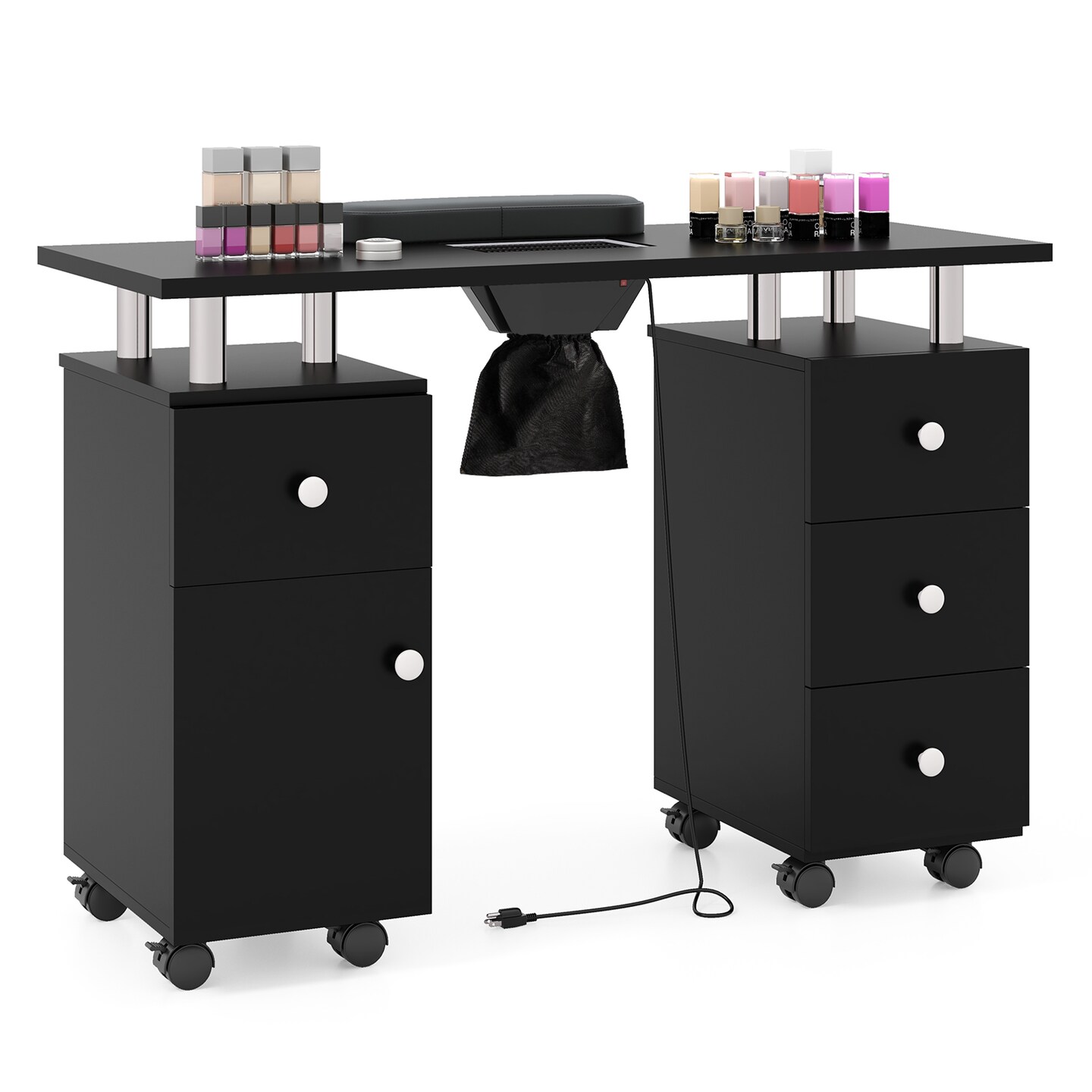 Manicure Table with Dust Collector, Storage and Wrist Rest Cushion