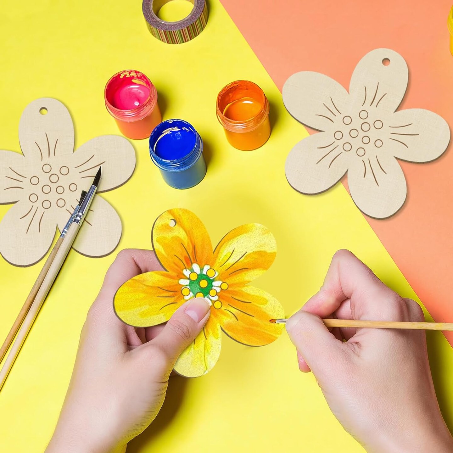 Activity Craft Wooden Flower Ornaments Kits to Paint Spring Decoration