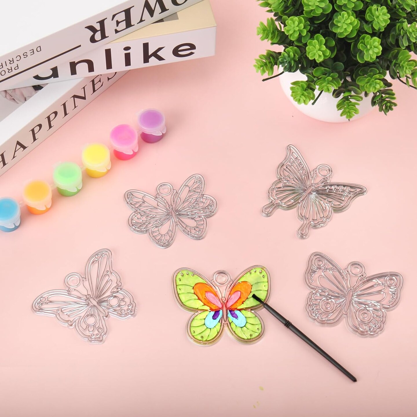 DIY Activity Butterfly Spring Suncatchers Ornaments Decorations DIY Window Paint Art Painting Craft Kits for Kids DIY Sun Catchers Classroom Easter Spring Summer Party Activities Art Project (butterfly)