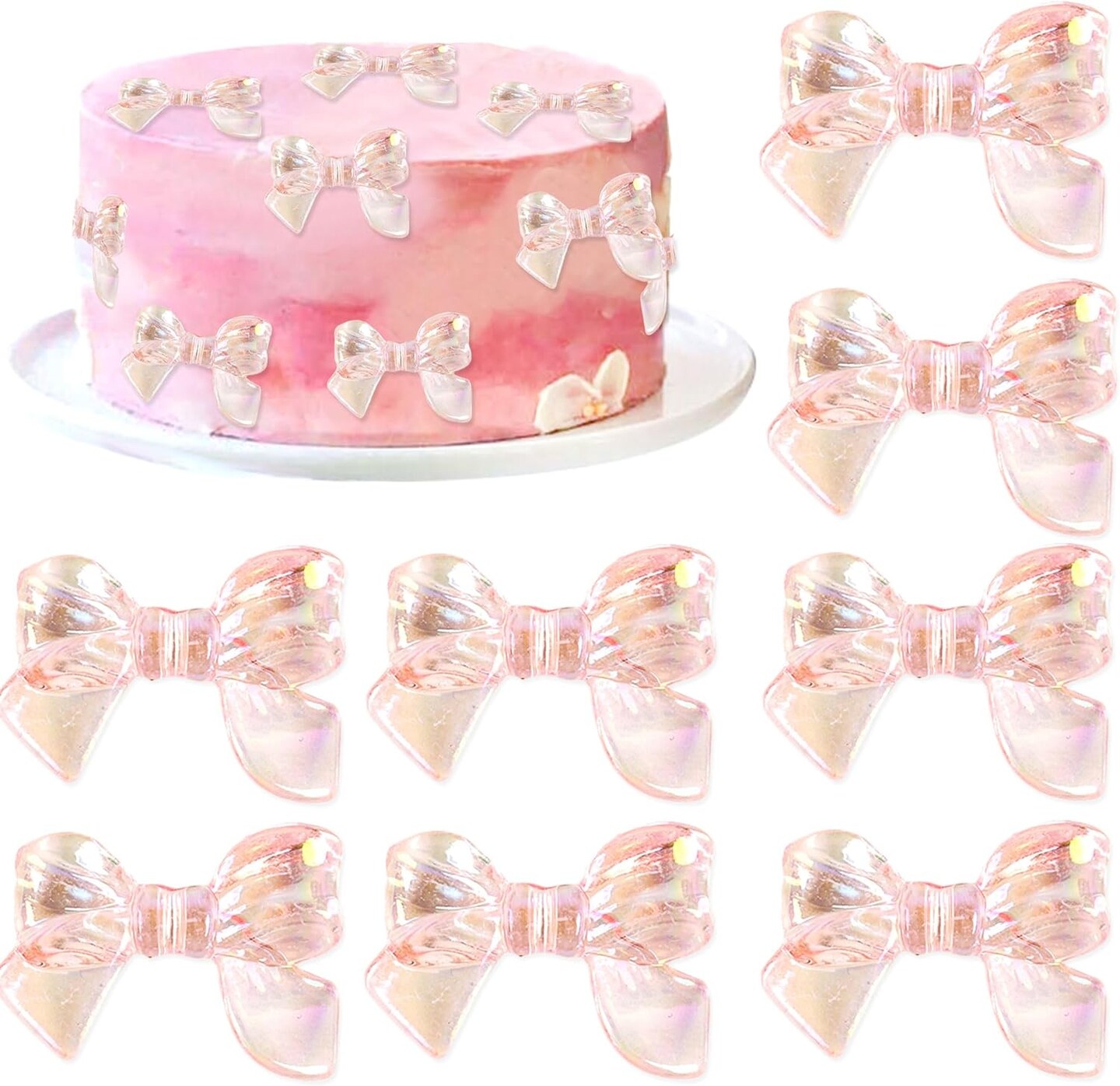 24pcs Pink Bow Cake Topper Bowknot Cupcake Toppers Cake Dessert Picks Decoration For Baby Shower Birthday Wedding Party Supplies