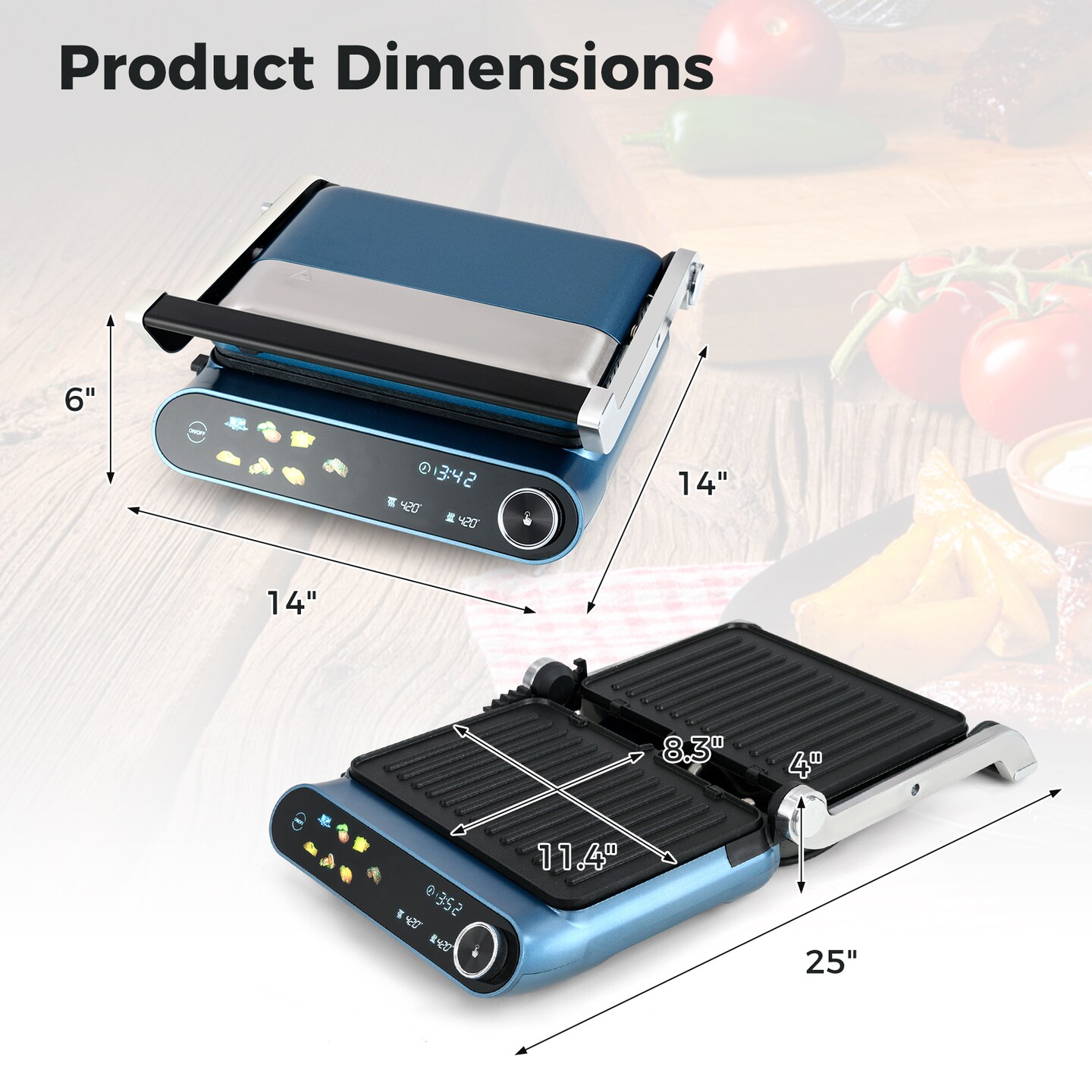 7-in-1 Electric Indoor Panini Press Grill &#x2013; 1200W Contact Grill with Smart LED Display &#x26; Removable Plates