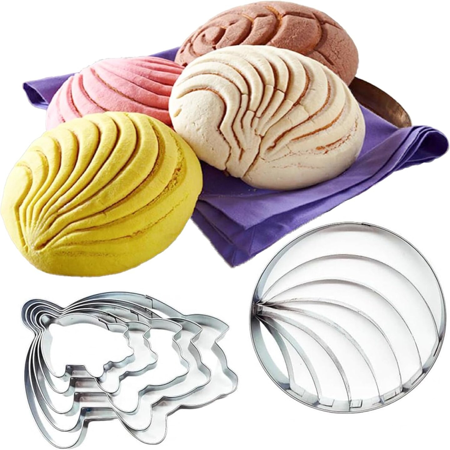Concha Cutter Mexican Bread Mold 4.1in with 5 Sizes Pig Cookie Cutter Stainless Steel Concha Stamp Two Sided Mold for Baking Cookies, Cortador De Conchas De Pan Mexicano