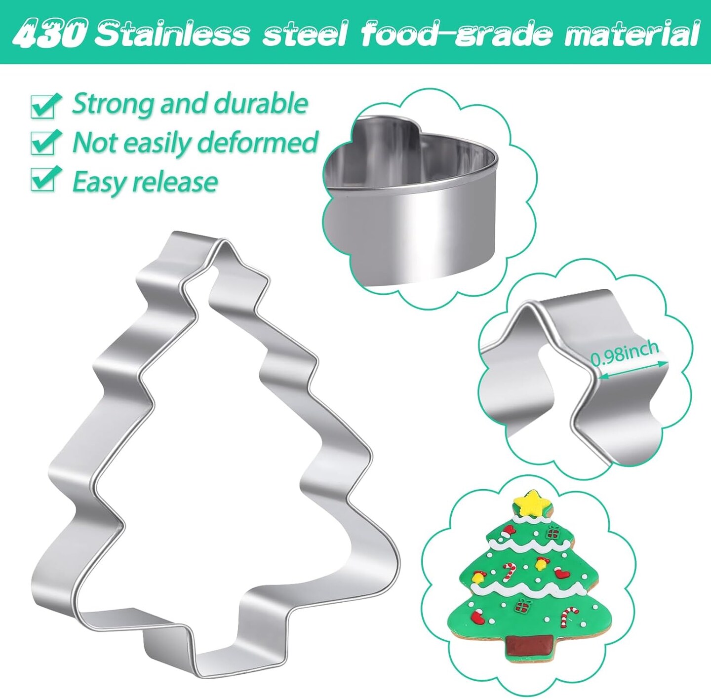 Large Christmas Cookie Cutters - 6 Pcs 4 Inch Holiday Cookie Cutter - Christmas Tree, Santa Hat, Snowflake, Gingerbread Men, Snowman and Candy Cane Shapes Cookie Molds for Winter Holiday DIY Baking