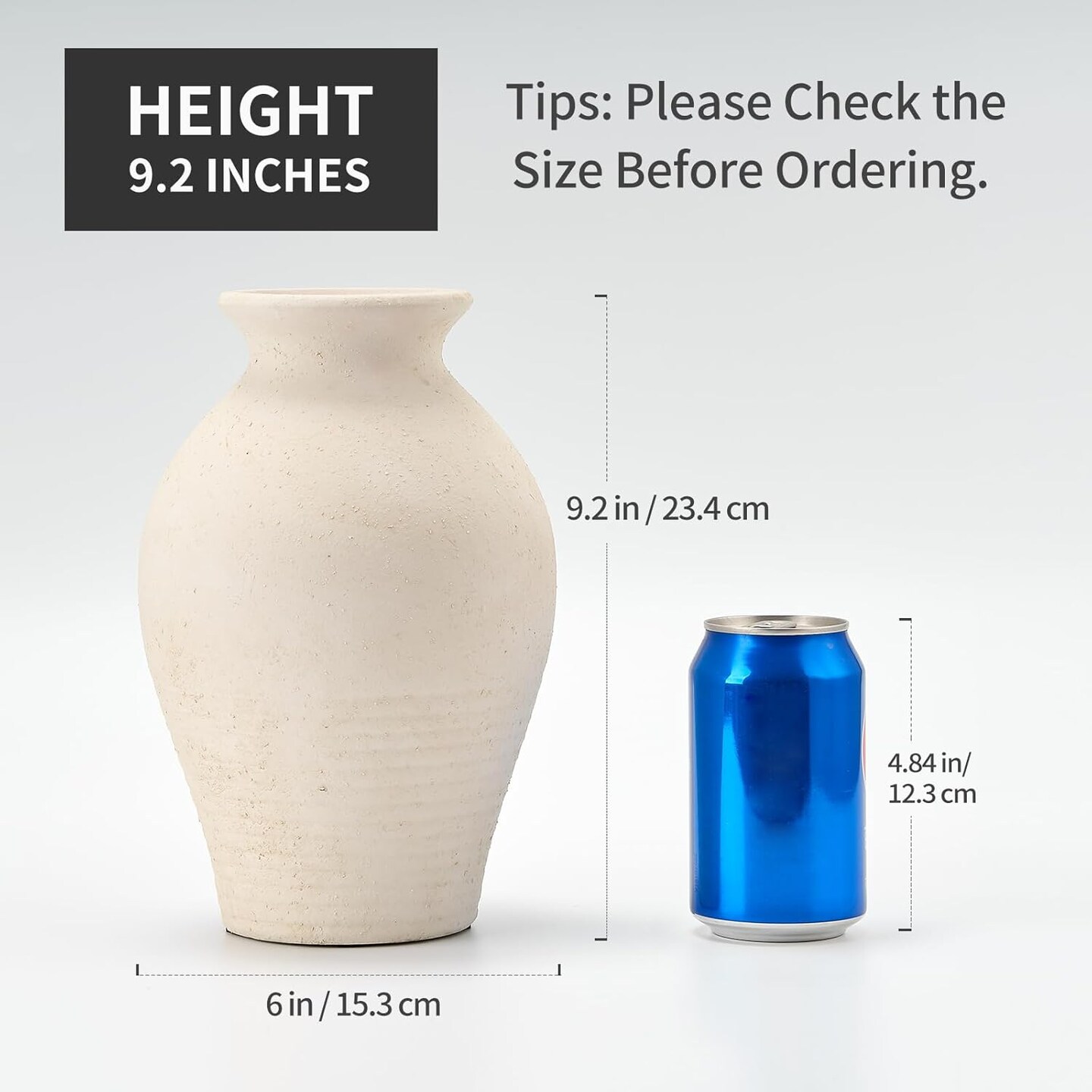 Ceramic Rustic Farmhouse Vase (Off-White) 9.2 inch