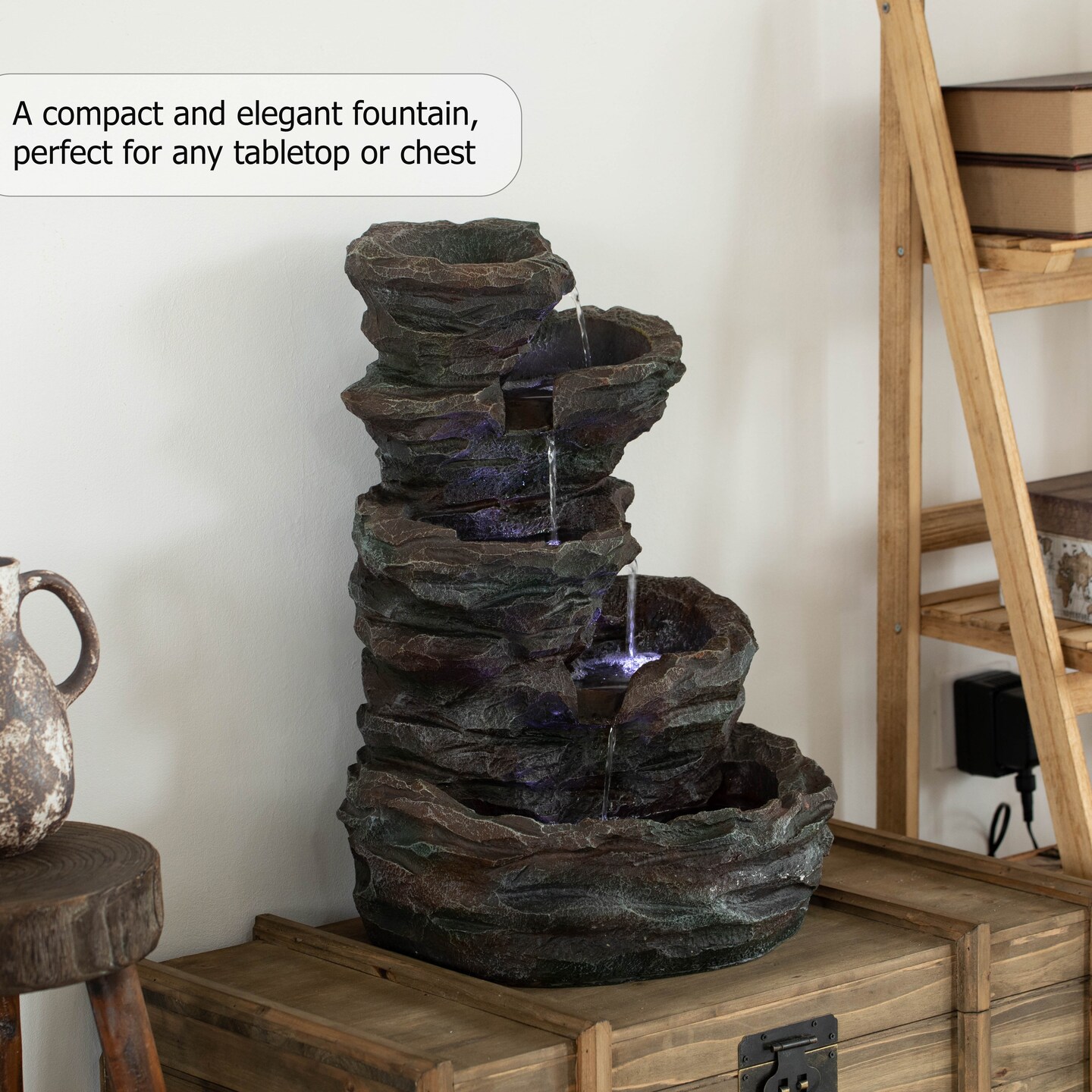 Gardenised Water Fountain with LED Light for Indoor and Outdoor Accent with Soothing Waterfall Sound Ideal for Home Office Patio Backyard Deck Porch Balcony and Tabletop Display, Forest Falls