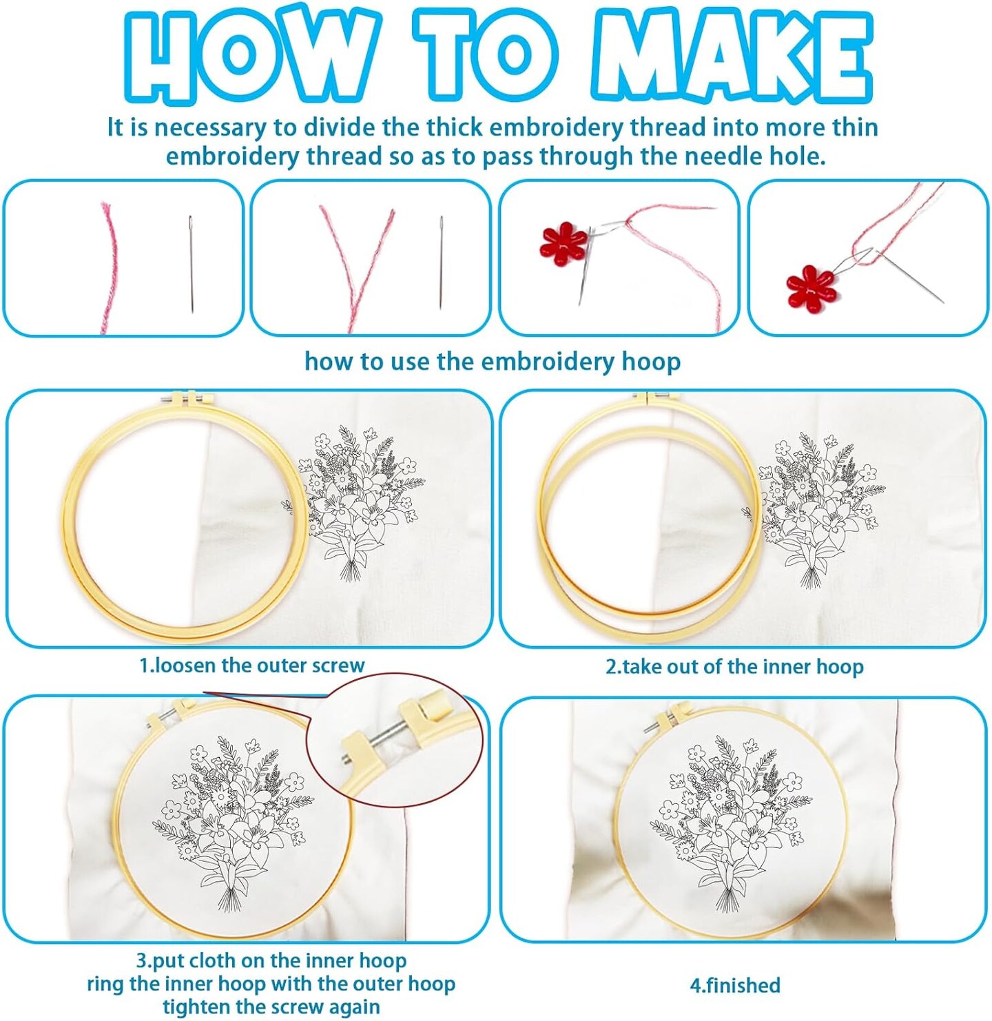 5PCS Embroidery Kits for Beginners – Pre-Printed Flower Sewing Starter Set with Accessories