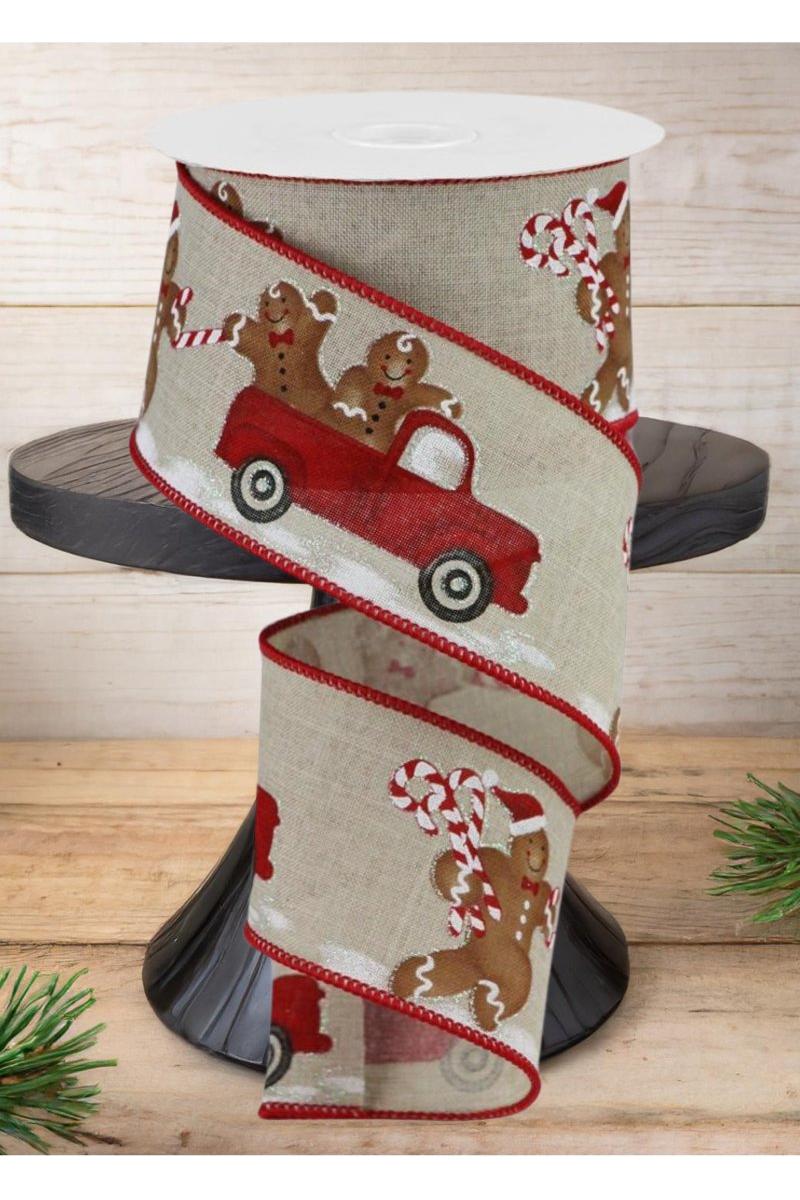 2.5&#x22; Gingerbread Truck Ribbon: Natural (10 Yards)