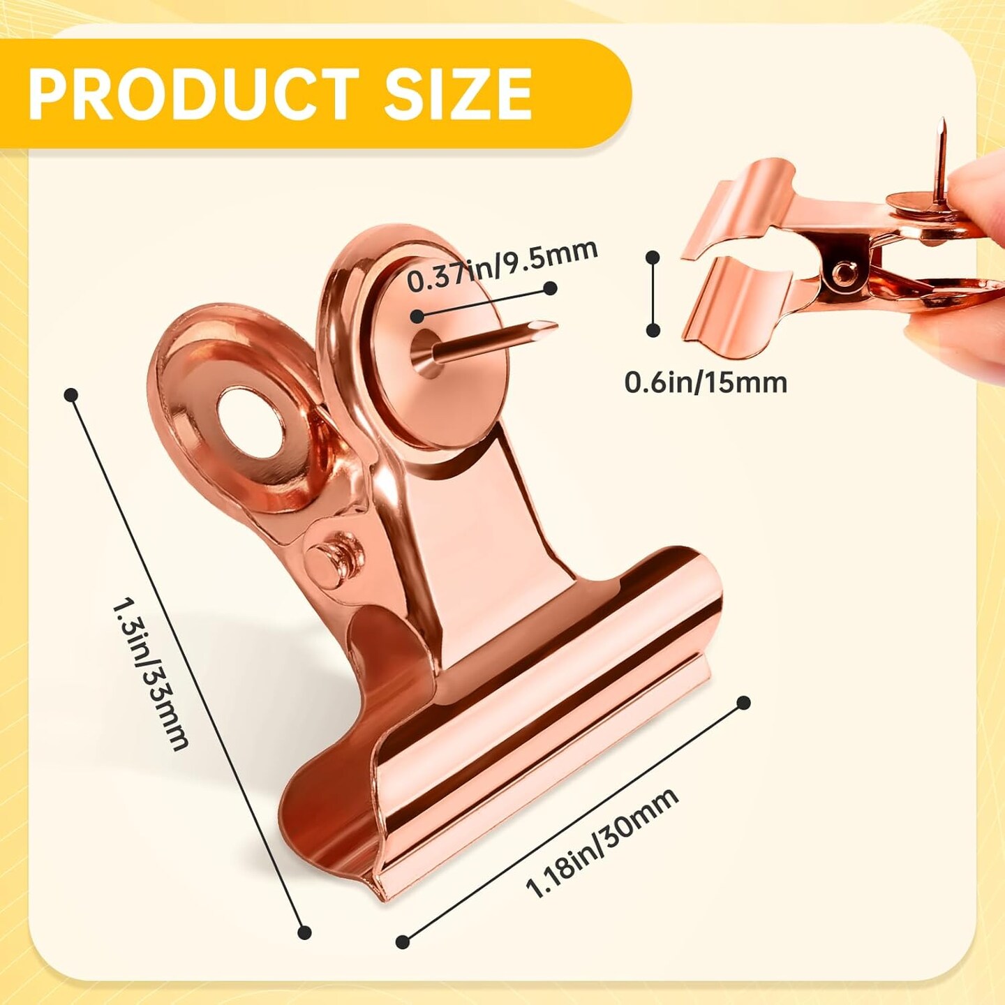 15Pcs Pushpin Clips Rose Gold Thumb Tacks Push Pin Clips Bulldog Clips with Pins for Cork Board Bulletin Board Cubicle Wall for Classroom School Office