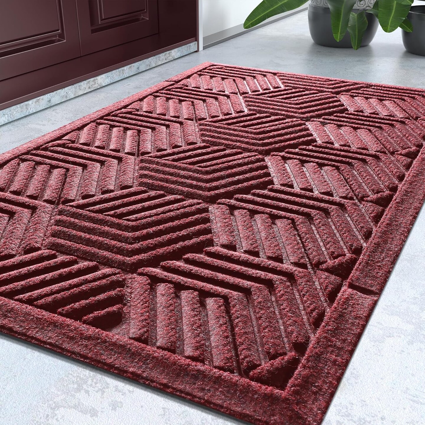Door Mat Outside Entrance, 29.5x17 Inch, All-Season Indoor Outdoor Welcome Mat, Heavy Duty Natural Rubber, Non-Slip, Resist Dirt, Stain and Fade Resistant, Low Profile, Easy Clean Patio, Red