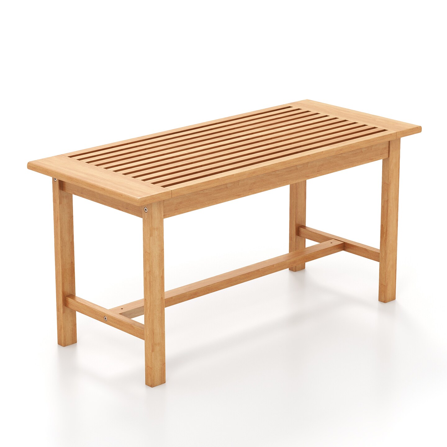 Natural Teak Wood Coffee Table with Slatted Top, Cross Structure and Outdoor Use