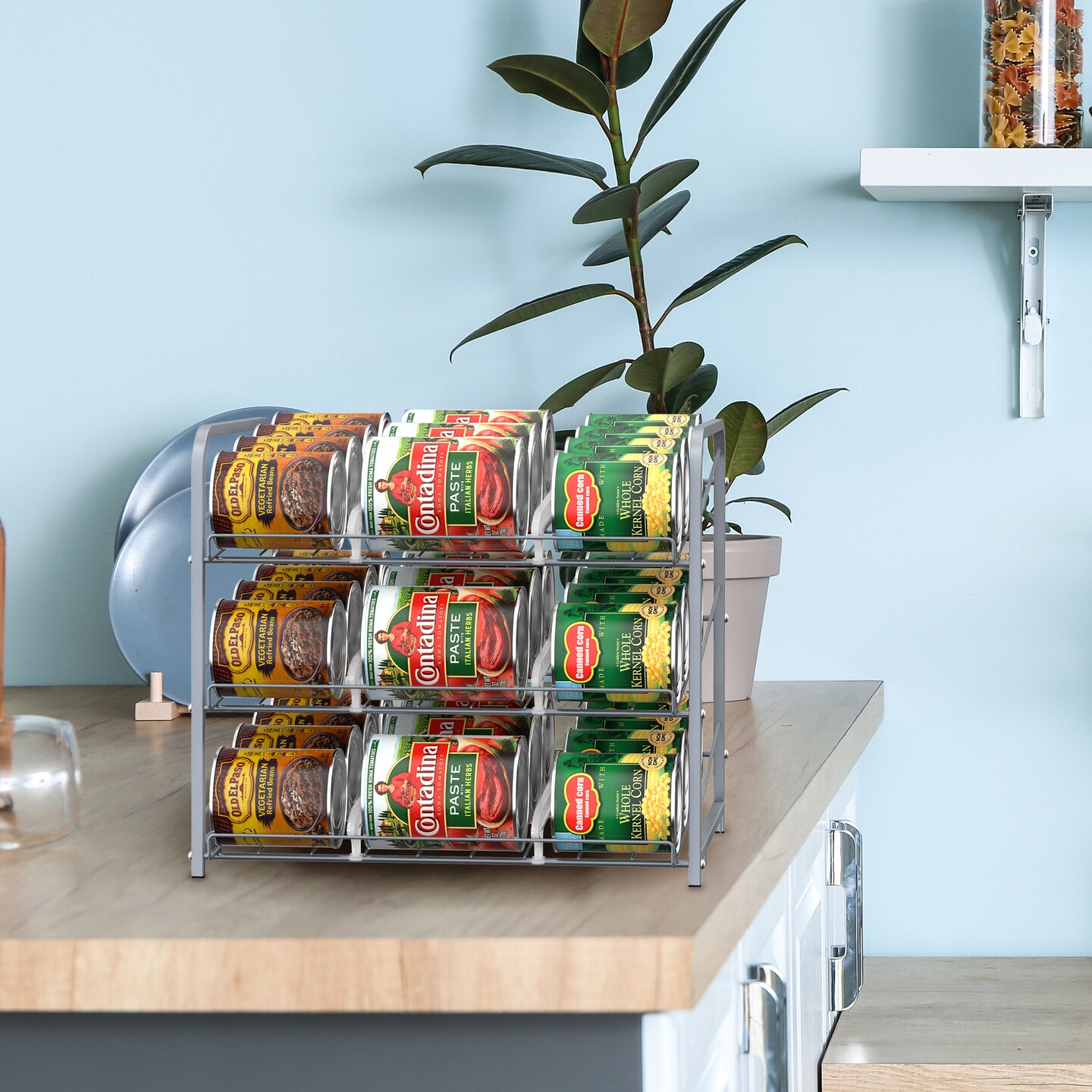 2-Pack Stackable Can Organizer Rack Dispenser &#x2013; Adjustable Metal Pantry Shelf for 36 Cans, Tilted Design with Non-Slip Base (16.73x12.2x14.76&#x22;)