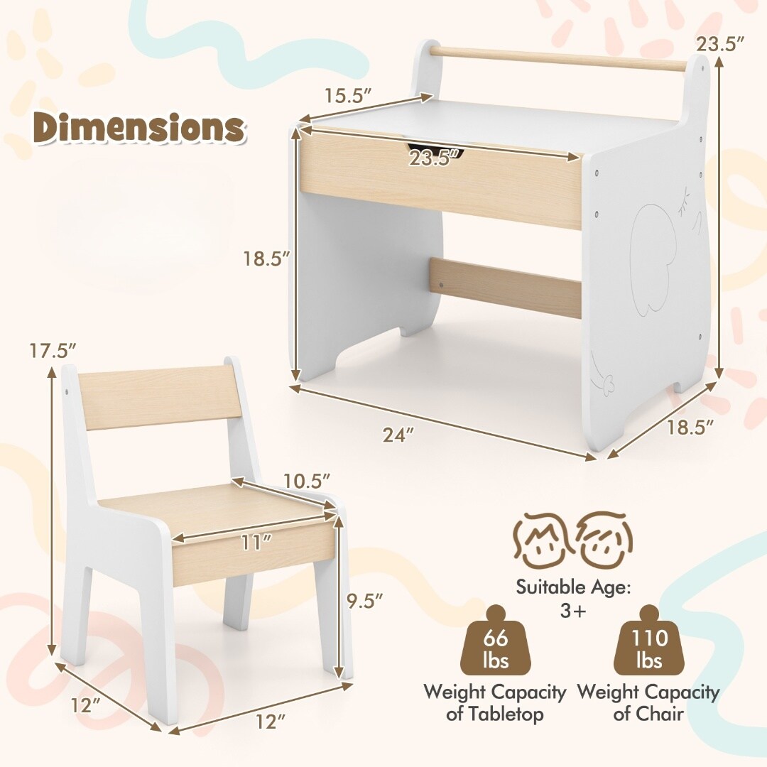 3-in-1 Design Multi-Functional Kids Table and Chair Set Suitable for Learning or Playing
