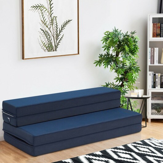 5&#x27; Quart Folding Futon Sleepover Sofa Bed Foam Mattress-Queen Size