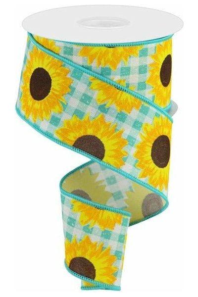 2.5&#x22; Sunflower on Royal Ribbon: Light Teal (10 Yards)
