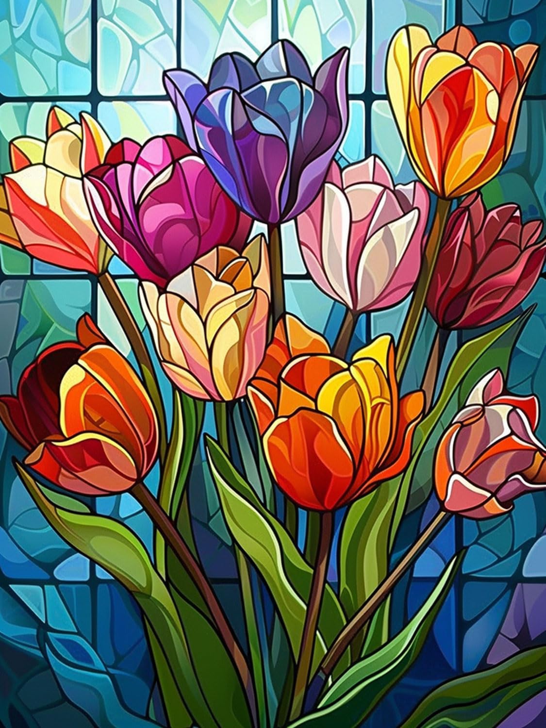 Diamond Painting Kits for Adults- Colorful Tulip with Glass Art