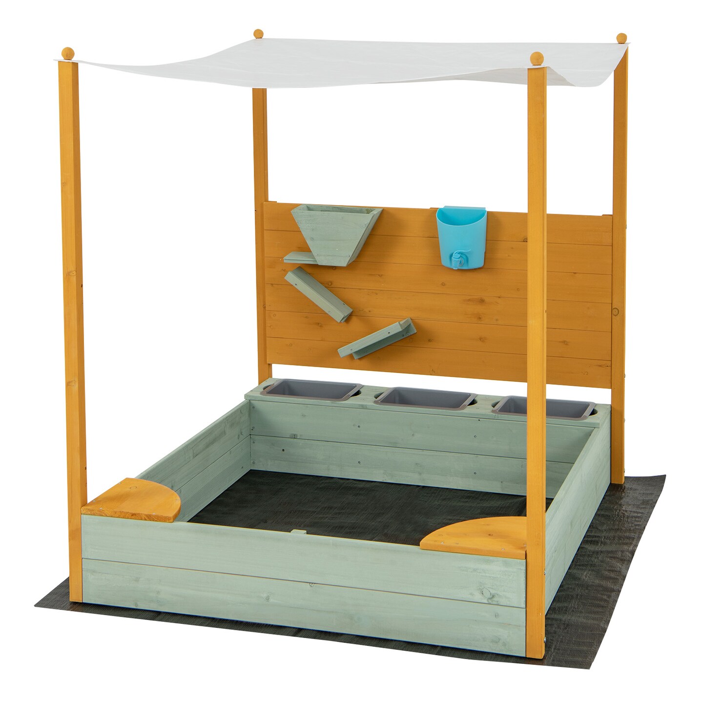 Wooden Sandbox with Sand Wall &#x26; Canopy for Kids 47x42
