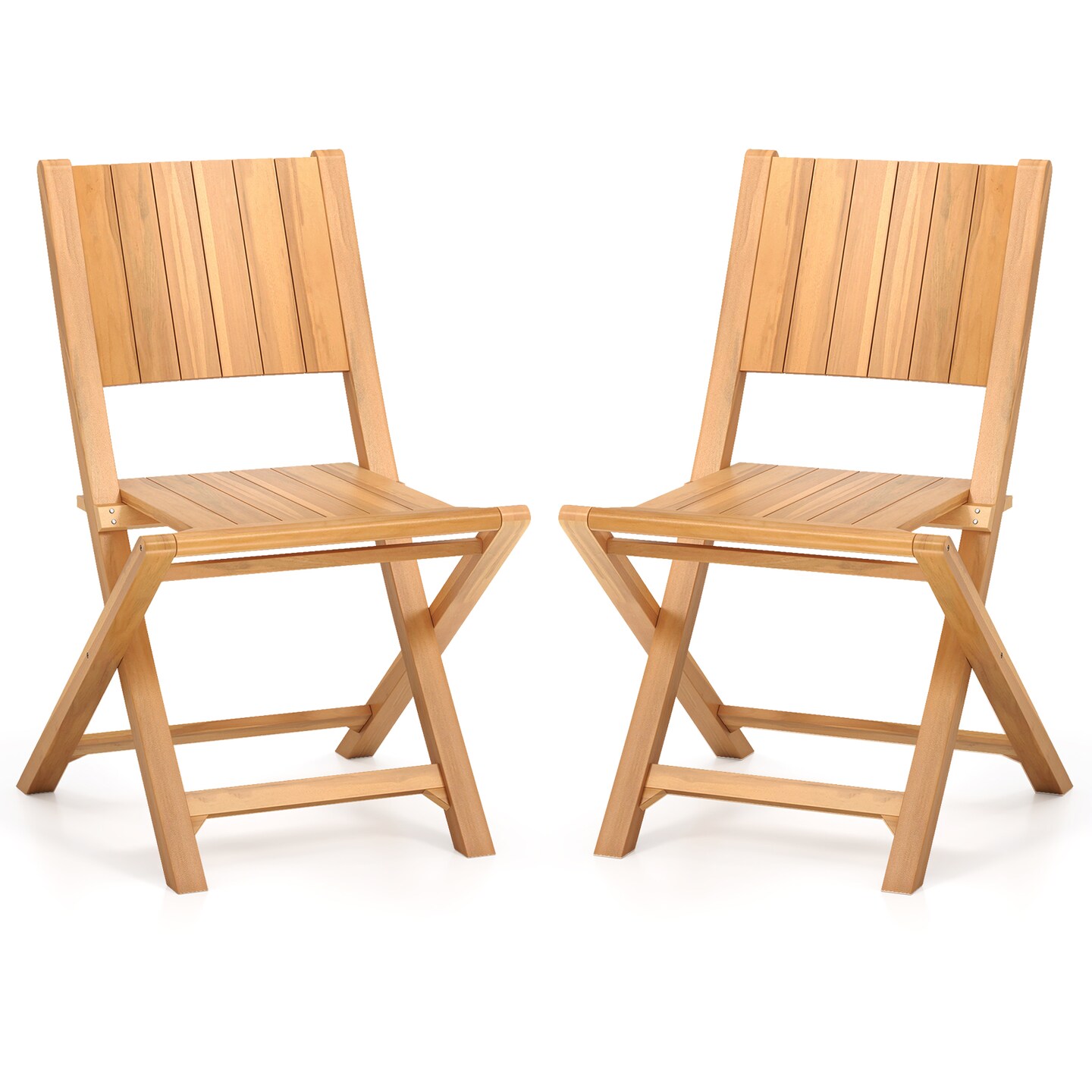 Set of 2 Teak Wood Patio Foldable Dining Chairs with Slatted Surface Perfect for Outdoor Use