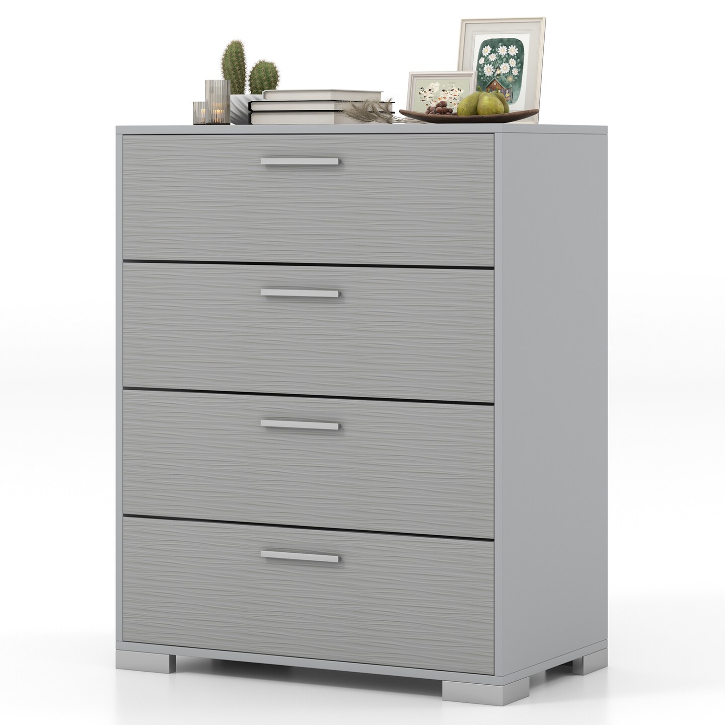 Engineered Wood Dresser with 4 Drawers Storage Cabinet, Metal Legs and Modern Design