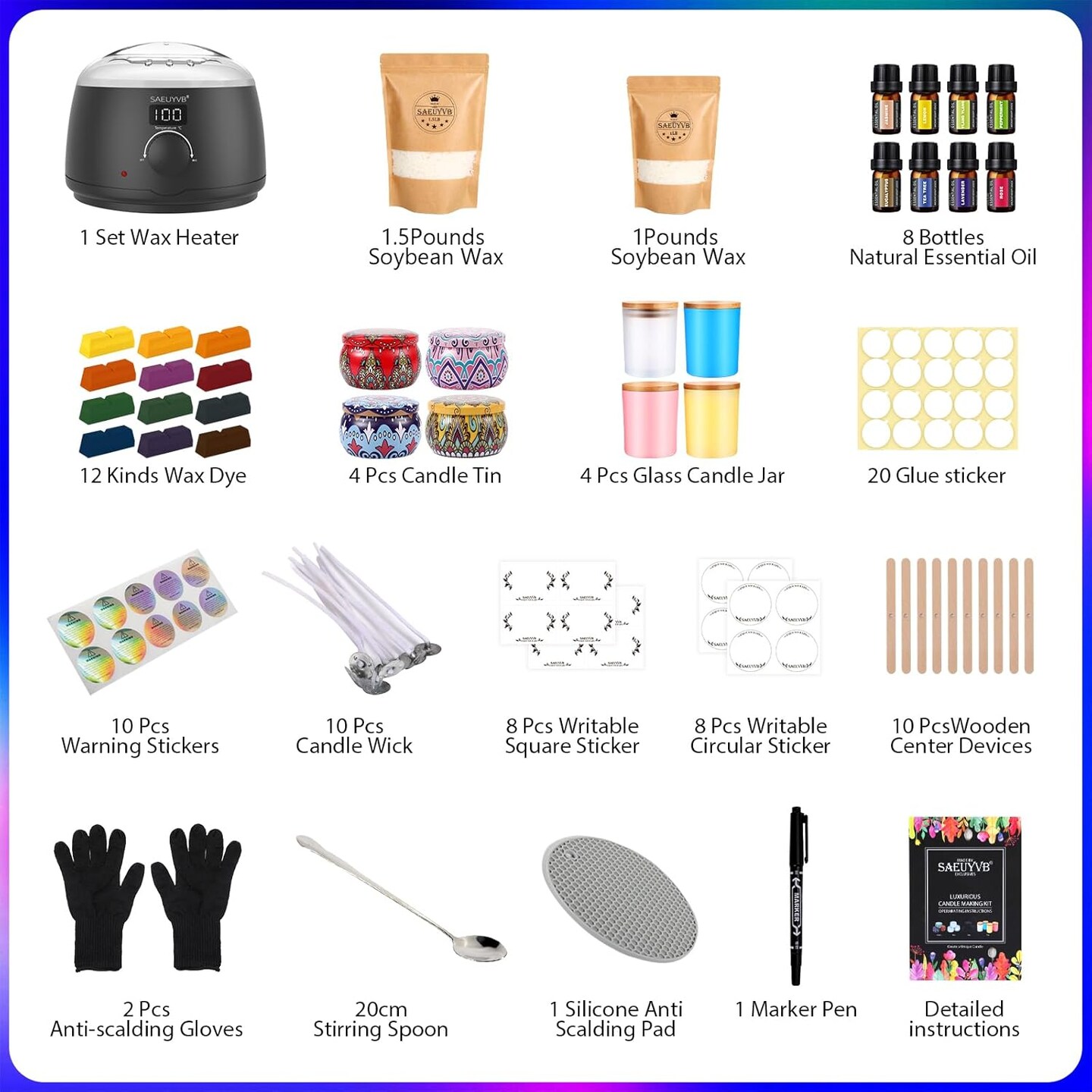 Candle Making Kit with Hot Plate Full Set - for Adult 11.81 x 10.63 x 7.09 inches