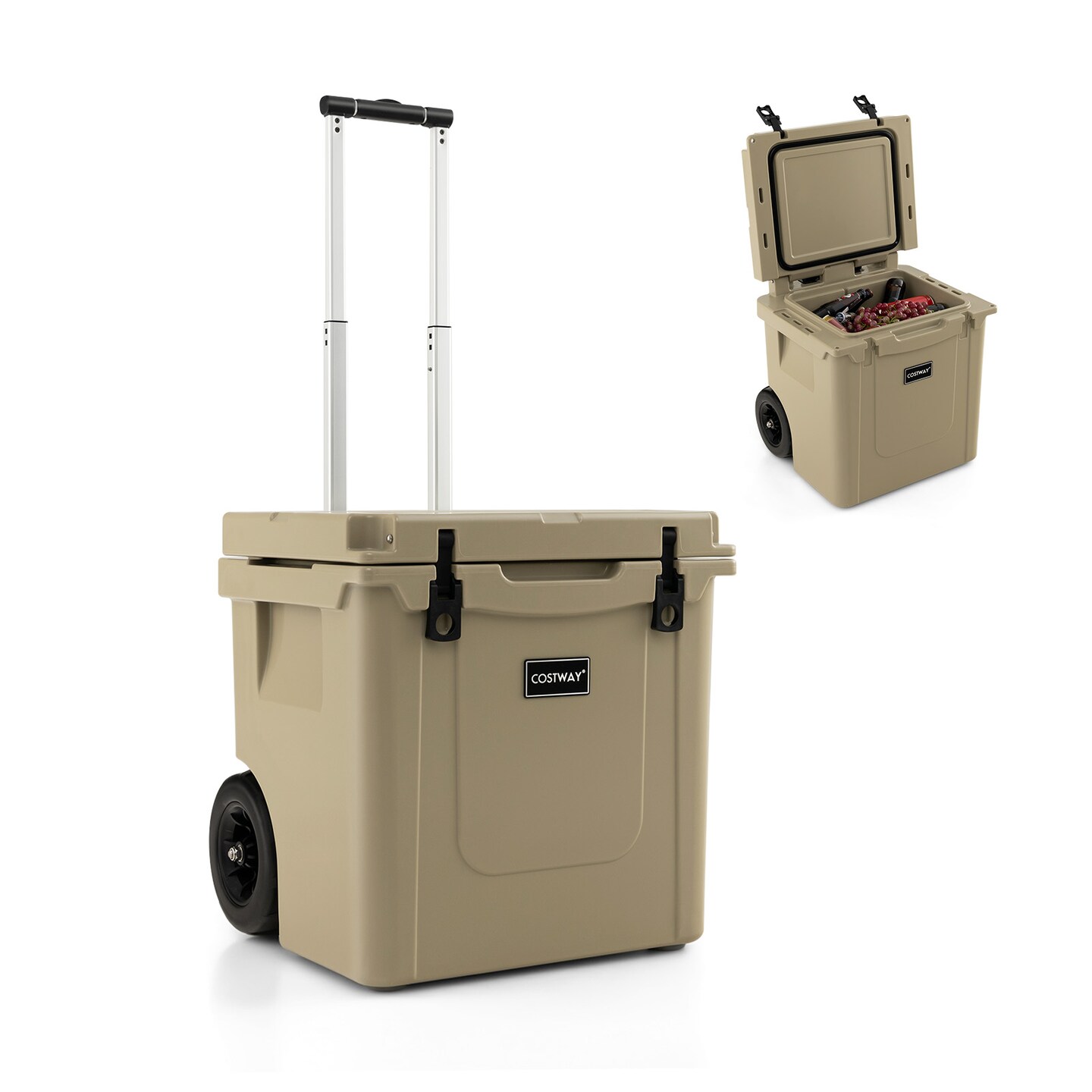 Sand 45 Quart Cooler Towable Ice Chest with 3-Position Adjustable Handle and Smooth-Moving Wheels