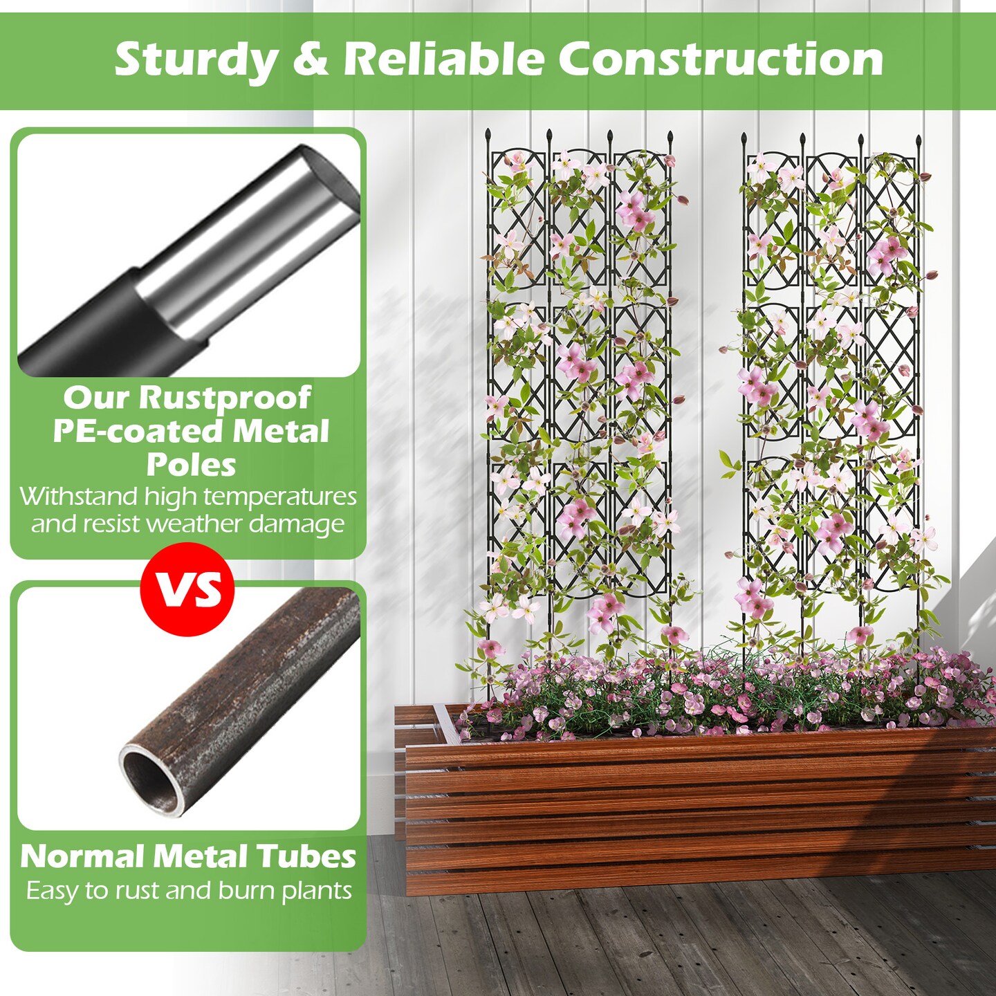 Adjustable Garden Trellis with 3 Panels for Climbing Plants and Privacy Screen
