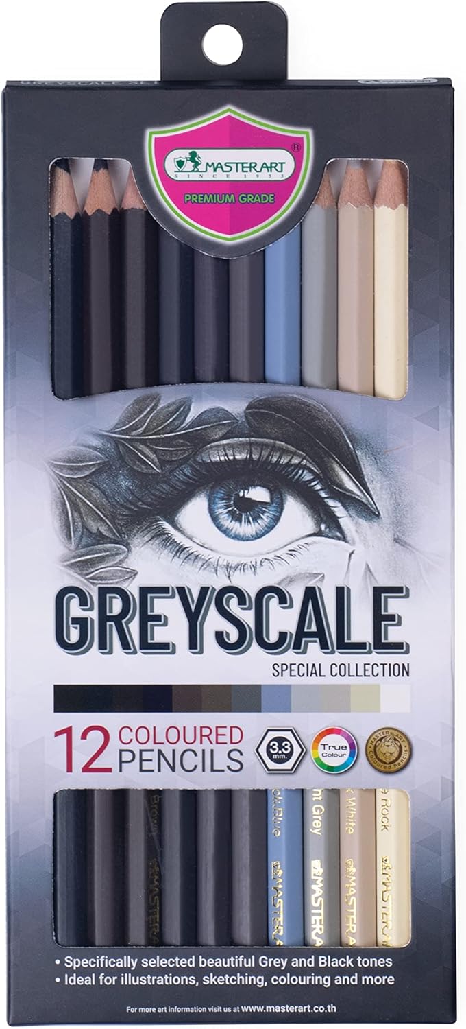 Greyscale Colored Pencils 12 Colors for Kids and Adults Coloring