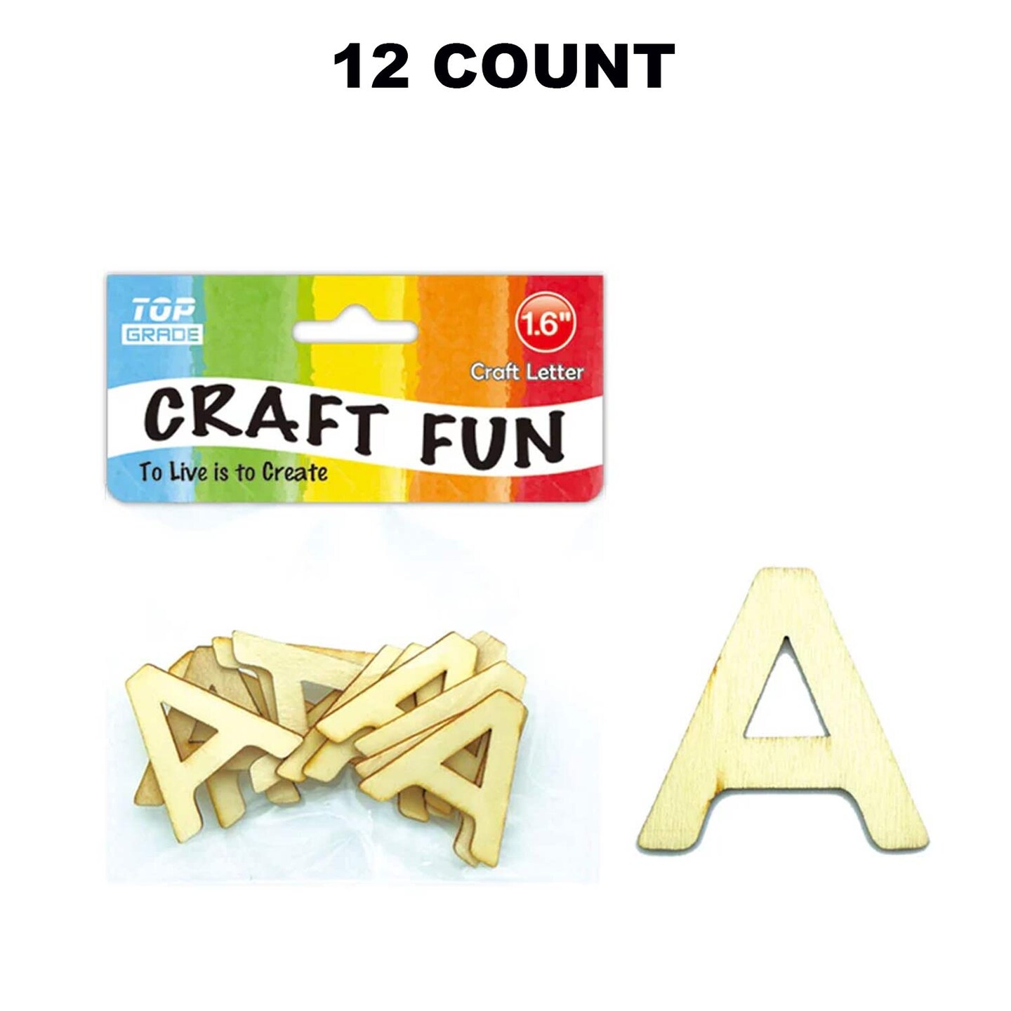 Wooden Craft Letter A 1.6 Inch 12Ct