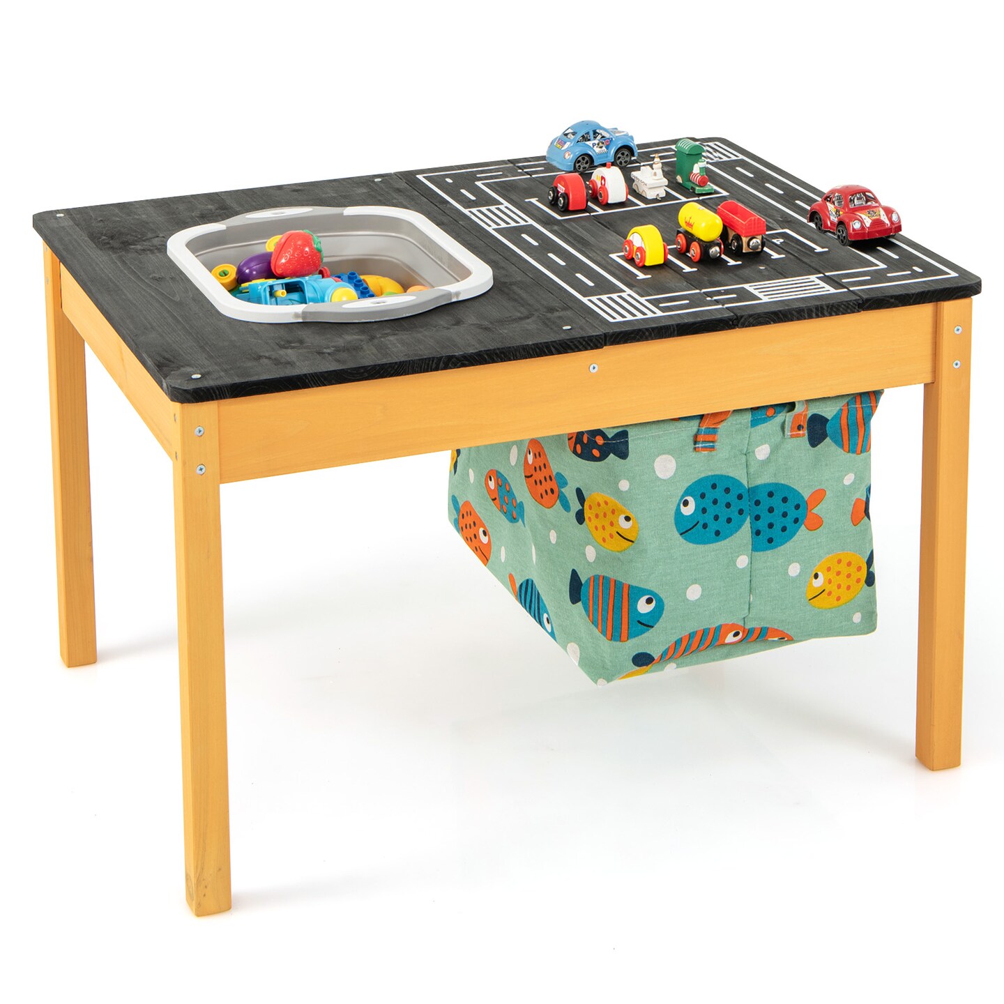 Natural Fir Wood Kids Sensory Activity Table with Storage Bins