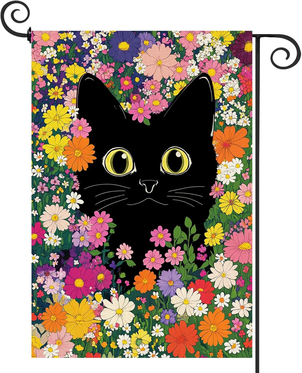 Spring Summer Funny Cat Garden Flag Double Sided 12.5 x 18 Inch Funny Black Cat Flower Floral Welcome Small Yard Flag Burlap Seasonal Yard Outdoor Outside Decoration