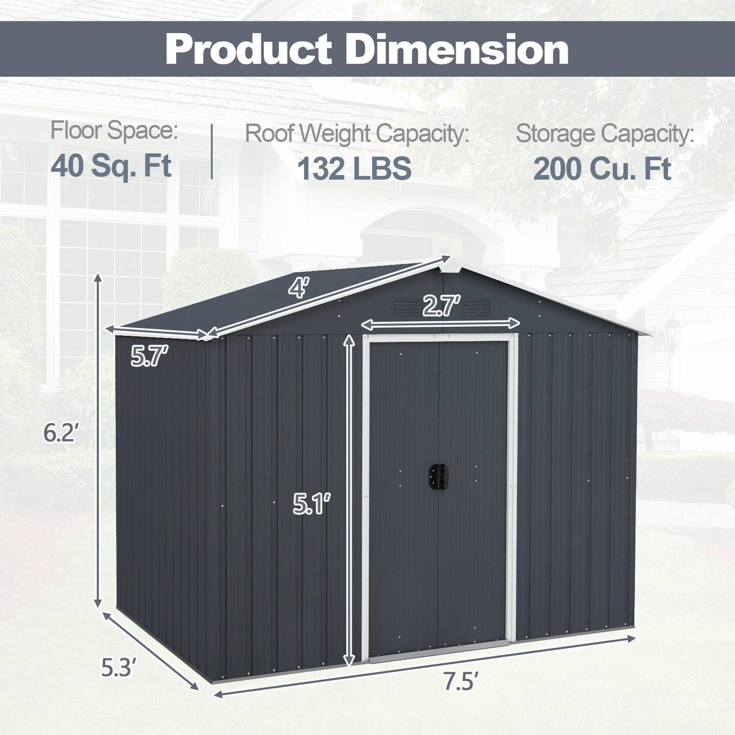 Grey Steel Outside Storage Shed with Lock Air Window and Two Sliding Doors