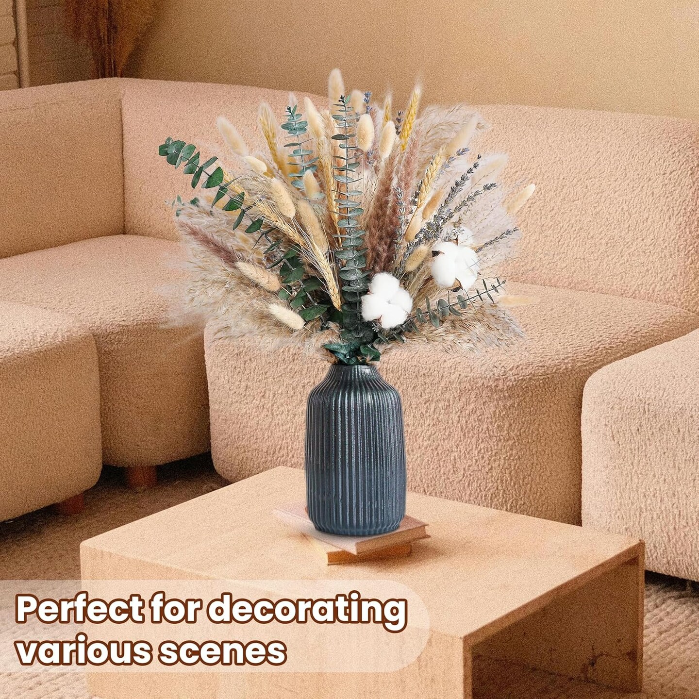 Handmade Dried Flower Bouquet - Pampas Grass, Eucalyptus & Cotton Stems - Boho Home Decor, Wedding Centerpiece