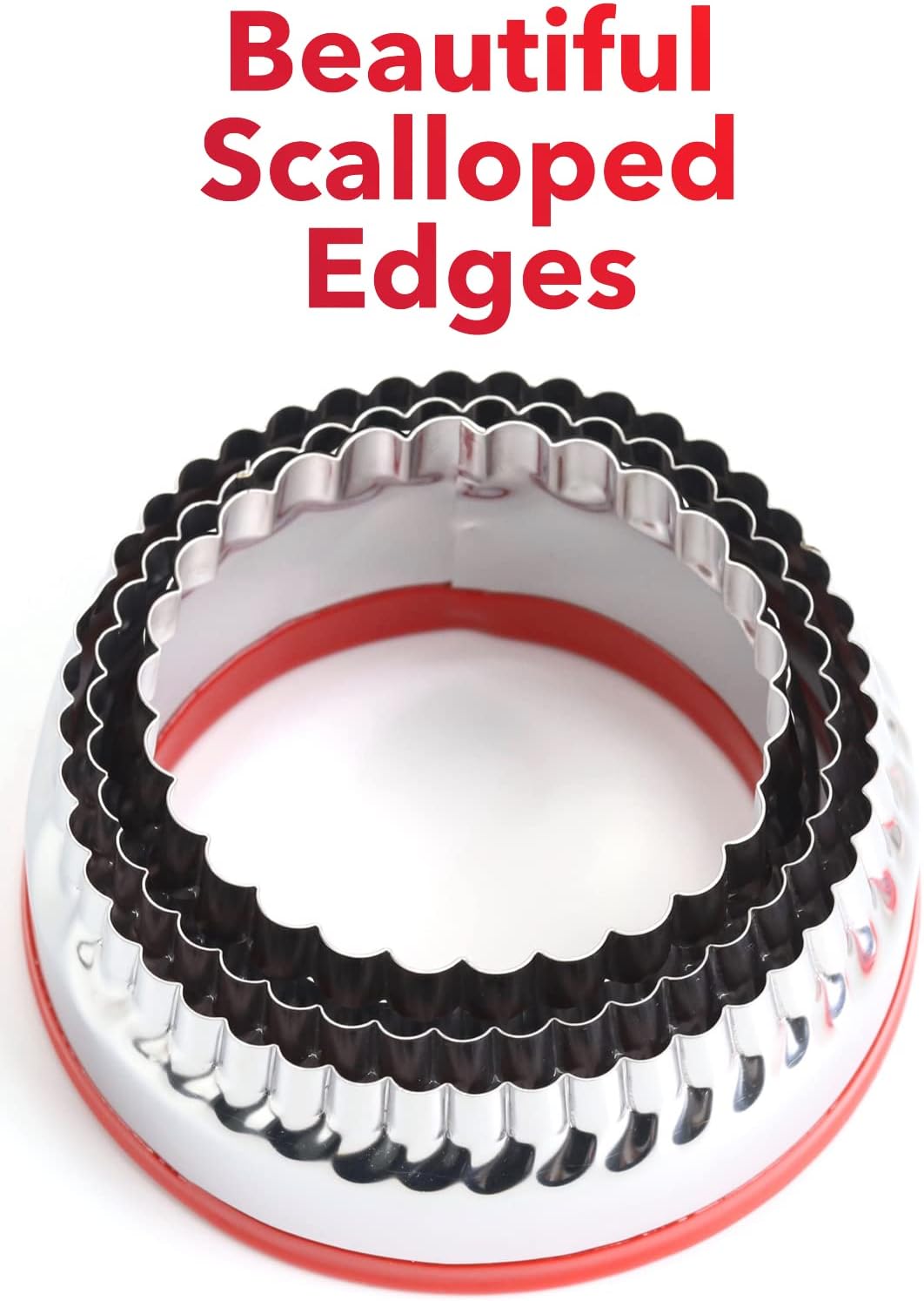 3Pcs Fluted Round Cookie Cutters 2&#x22; 2.6&#x22; 3&#x22;, Heavy Duty Food-Grade Stainless Steel, Biscuit Cutter, Mini Cookie Cutters, Cookie Cutters for Baking, Unique Design with Protective Red Top PVC