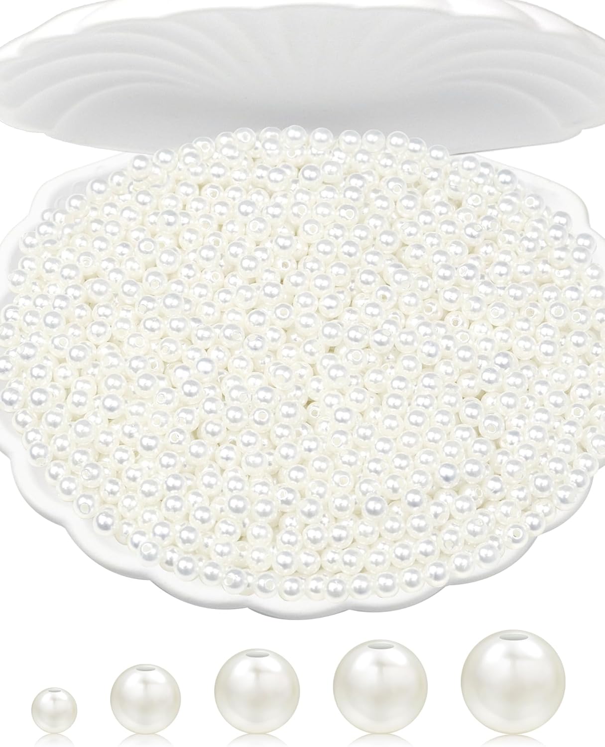 3000PCS Pearl Beads for Crafts, 4mm White Craft Pearls, Smooth Loose Pearls with Holes for Jewelry Making, Bracelets, Necklaces, and Decorations