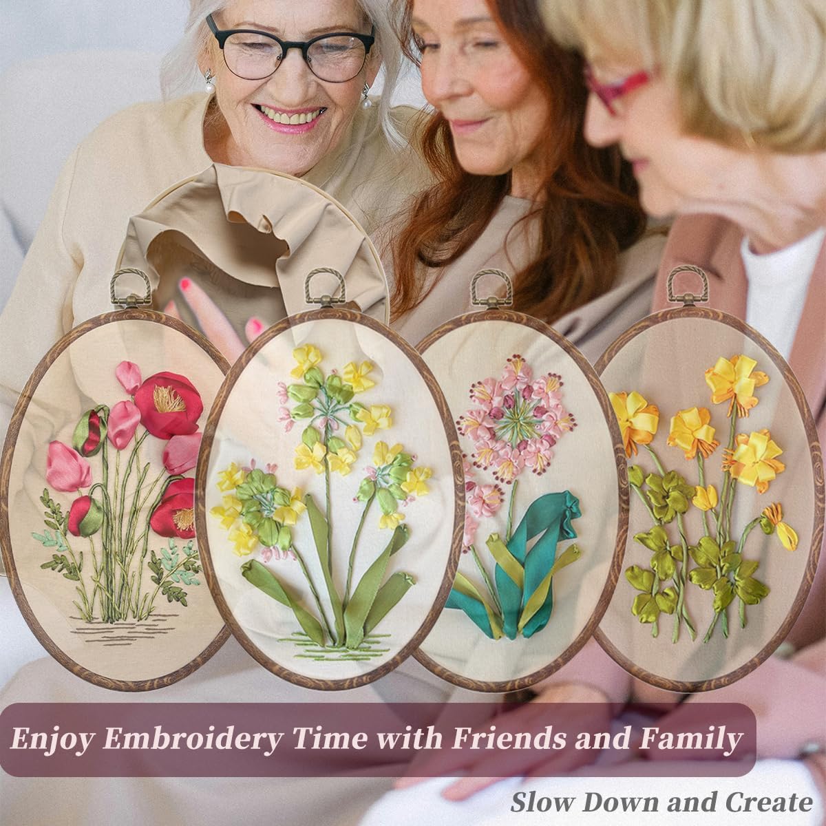 Ribbon Embroidery Kit – 3D Red Rose DIY Handwork Set for Home Decor