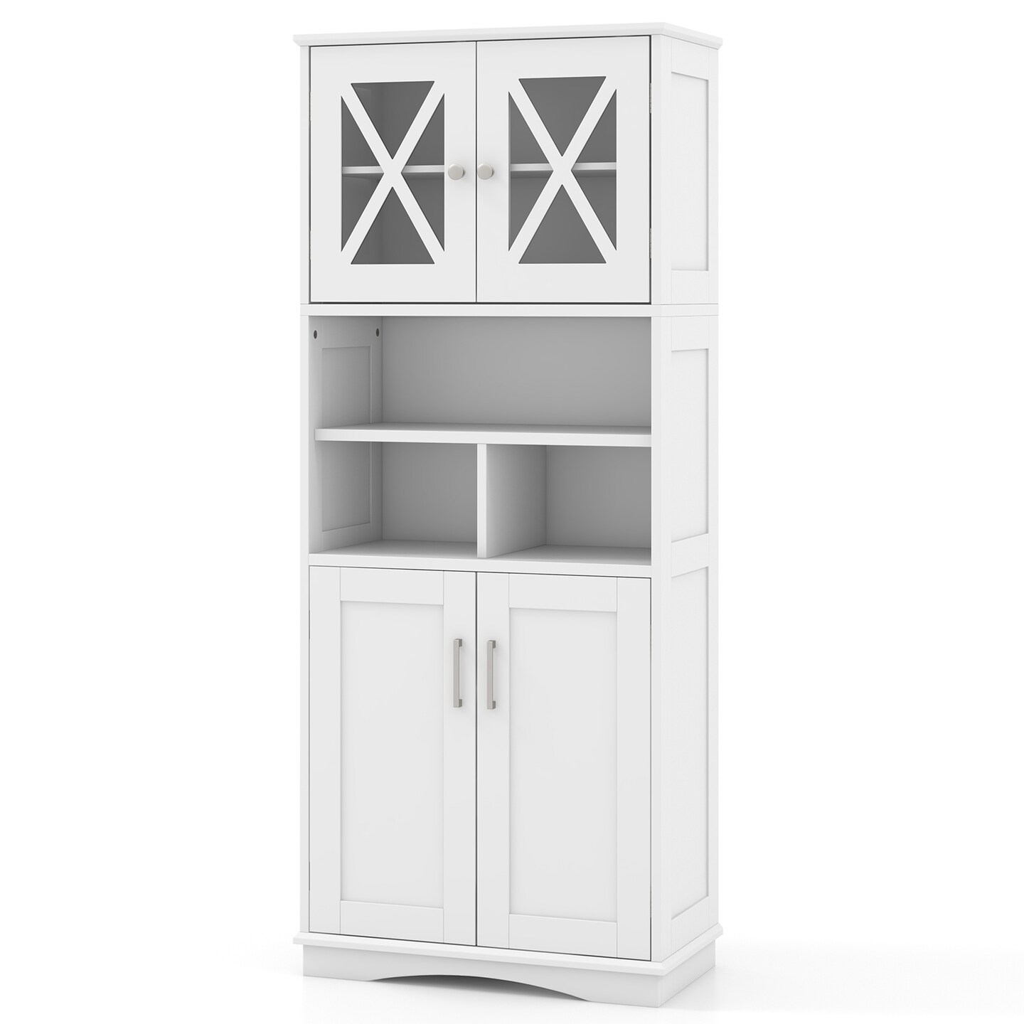 57-Inch Tall Freestanding Bathroom Storage Cabinet with 3 Adjustable Shelves and Acrylic Doors