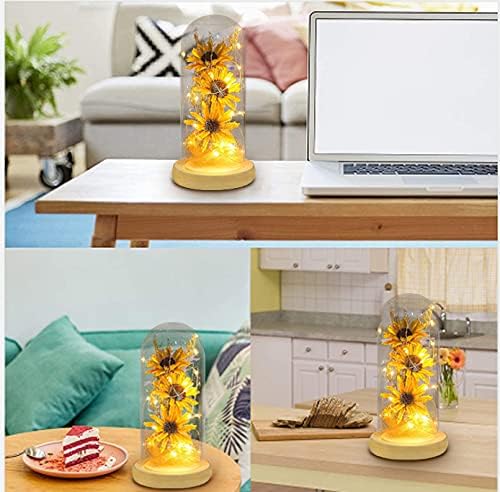 Sunflower in Glass Dome Gifts for Women Enchanted Flower with LED Light Enchanted Gift for Women on Christmas Valentine's Day Mother's Day Anniversary Birthday Thanksgiving