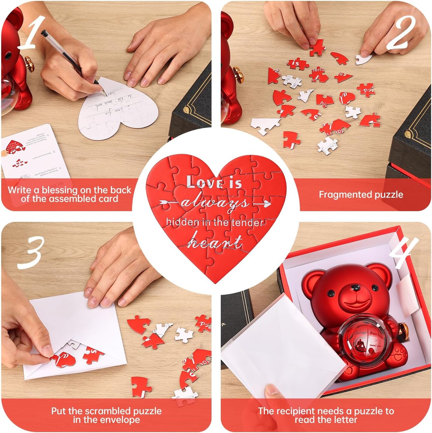 Cute Teddy Bear with Preserved Rose - A Real Rose Flower in Bear with Elegant Gift Box - Romantic Gift for Her in Mother's Day, Weddings, Anniversaries, and Bridal Showers