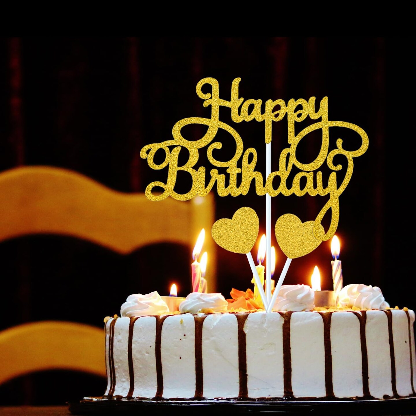 Happy Birthday Cake Topper, Glitter Birthday Cake Topper for Birthday Party Cake Decoration(Normal Gold)
