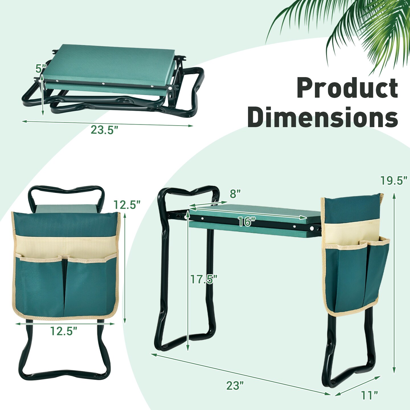 Green Folding Sturdy Garden Kneeler Pad and Cushion Seat with Durable Steel Frame