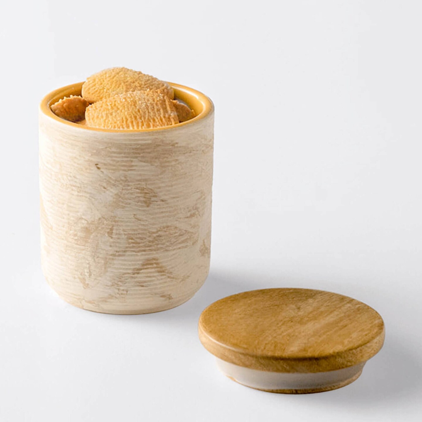 Handcrafted Ceramic Jar with Wooden Lid &#x2013;Stylish &#x26; Sustainable Storage-3.5X3.5X4.3&#x22;