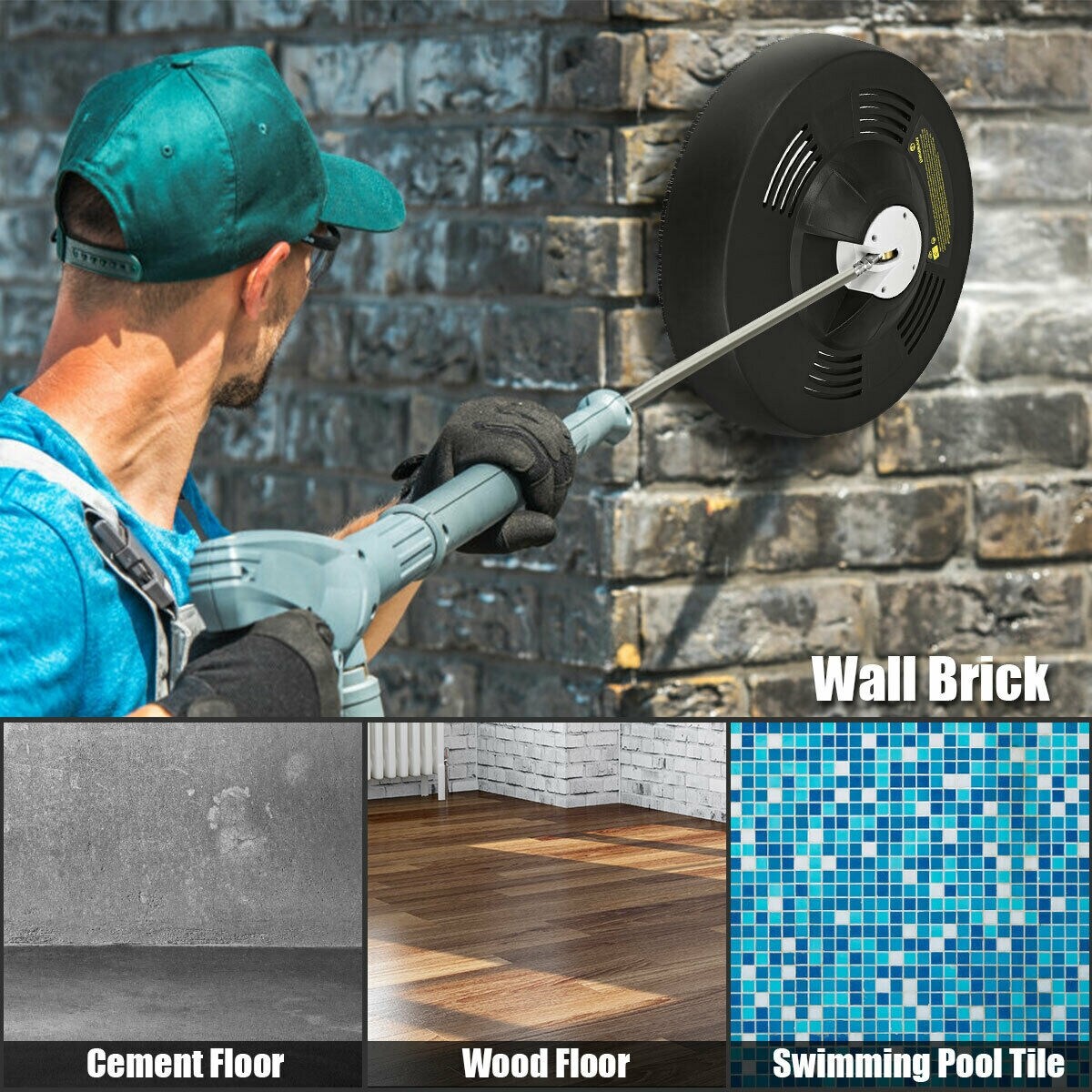 Black 16 Inch Pressure Washer Surface Cleaner Attachment Suitable for Various Surface