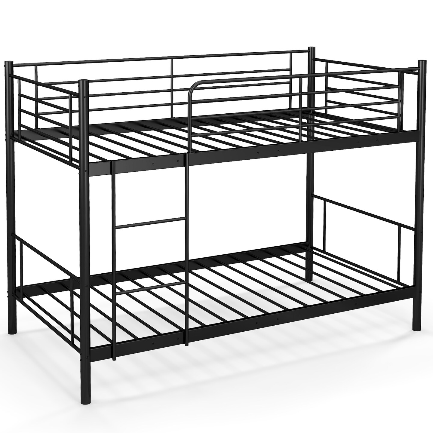 Black Metal Twin Over Twin Bunk Bed with High Guardrails and Ladder