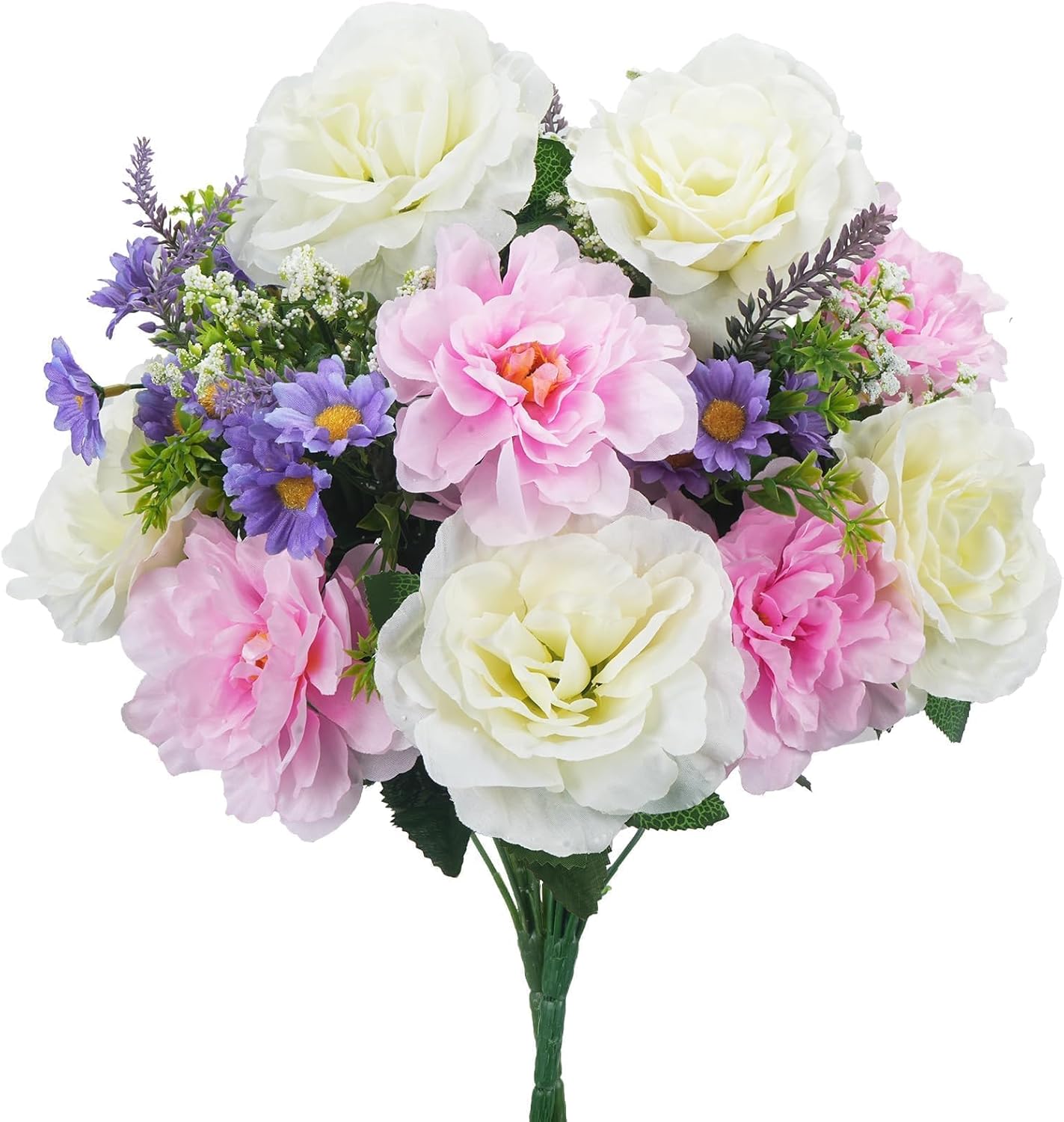 2 Bundles Artificial Spring Flowers 18.5&#x27;&#x27; Artificial Flowers for Cemetery Silk Flowers Fake Peonies Cemetery Decorations for Grave Office Indoor Centerpiece Table Wedding Bouquet Home Decor