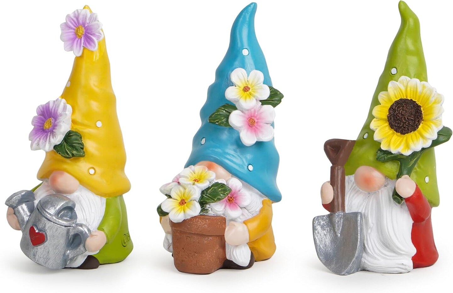 3 Pcs 3.5&#x27;&#x27;H Spring Gnomes Garden Pointed Hat Flowers Gnome Decorations Handmade Tomte Elf Summer Resin Gnomes Figurines Spring Decorations for Home Table Decor Gifts